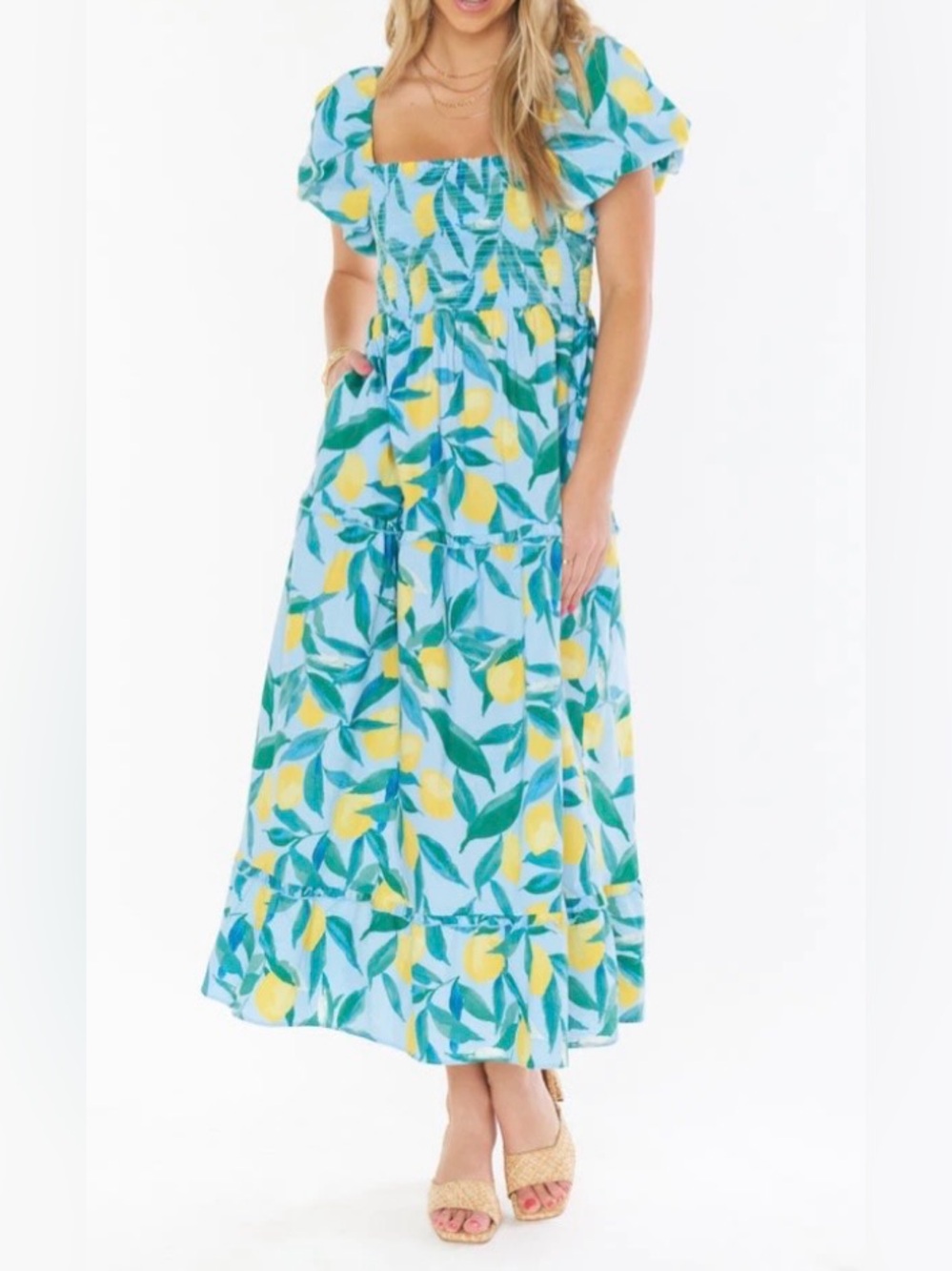 Show Me Your Mumu Afternoon Tea Blue Lemon Tart Smocked Midi Dress